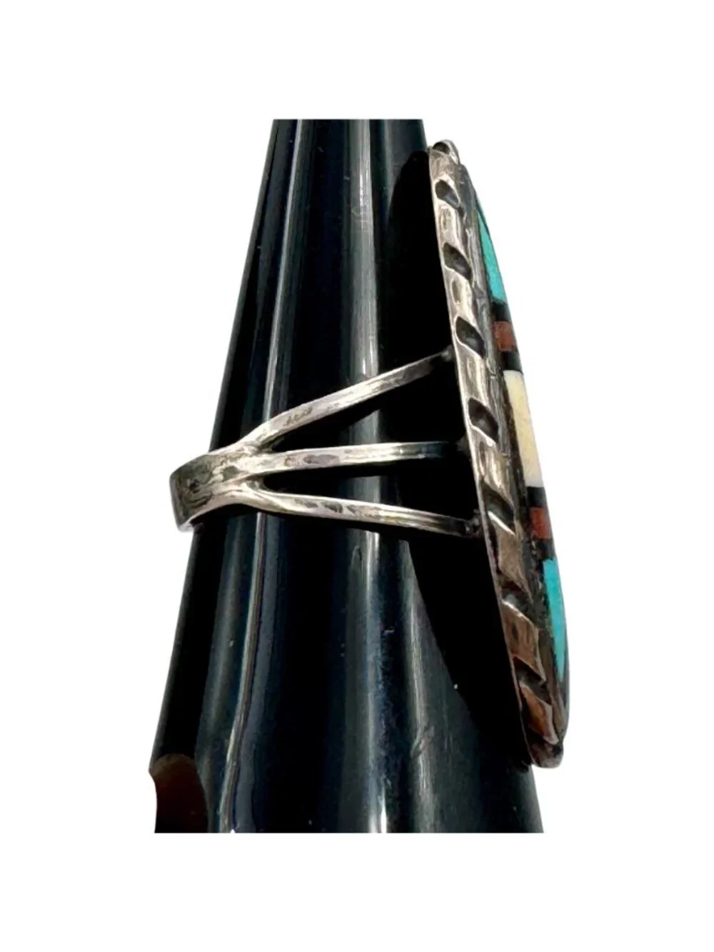 Zuni Sterling Silver Inlay Ring Signed J.R.B. Size 6.75 Bowannie Vintage 1970s - Picture 6 of 14
